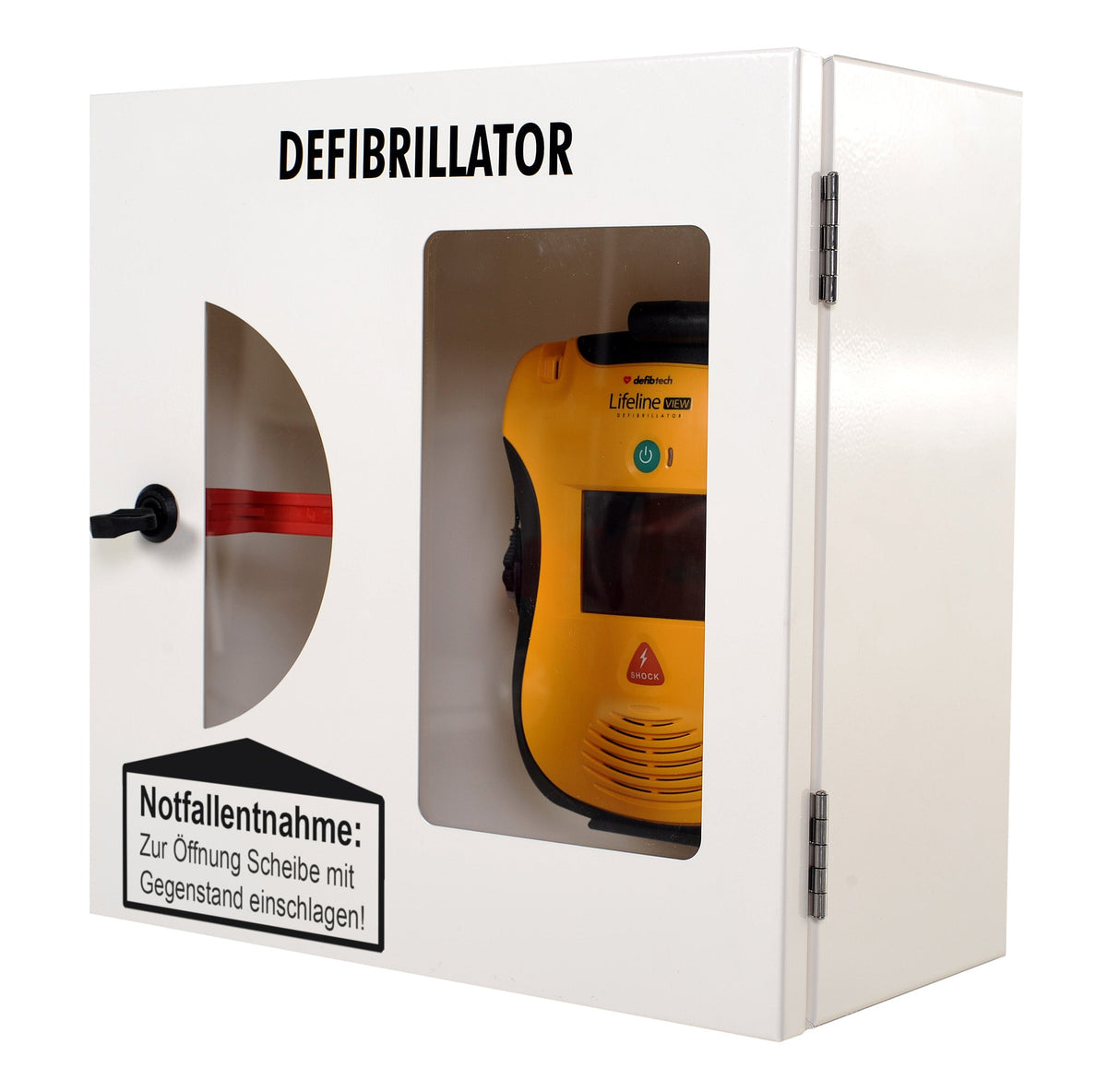 Defibtech AED protective cabinet with impact panel and alarm